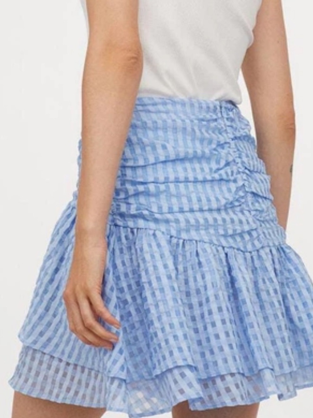 H&M Light Blue Gingham Ruffle Mini Skirt - Picture 3 of 8